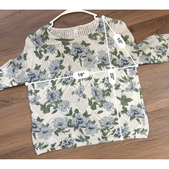 Cotton by Autumn Cashmere Floral Knit Sweater Top Women's Size S Blue Green - Picture 4 of 4
